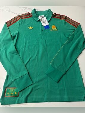 Adidas Terrace Icons AS Roma Soccer Polo Long Sleeve Shirt (X-Small) Retail $70